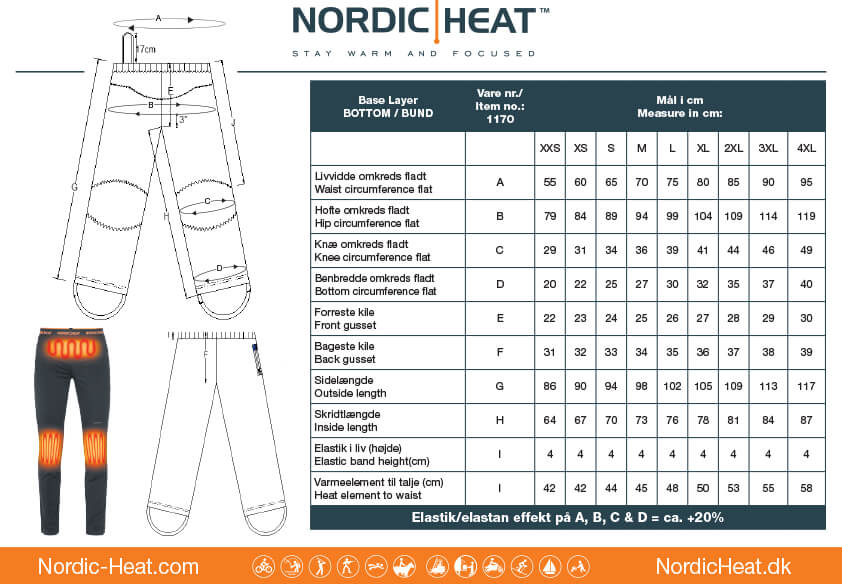 Size guide - Nordic Heat base layer bottoms